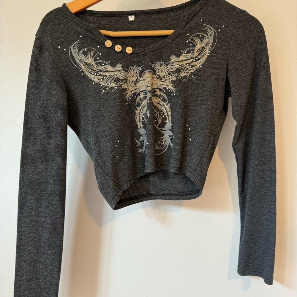 Y2K long sleeve black crop top Small